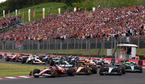 Ferrari's Charles Leclerc leads during the Hungarian Grand Prix.