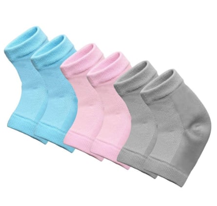 3 Pairs Gel Heel Socks in sky blue, light pink and grey