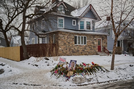 A memorial in front of a home