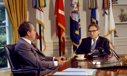 Kissinger, newly appointed secretary of state, sits with Richard Nixon in the Oval Office in September 1973.