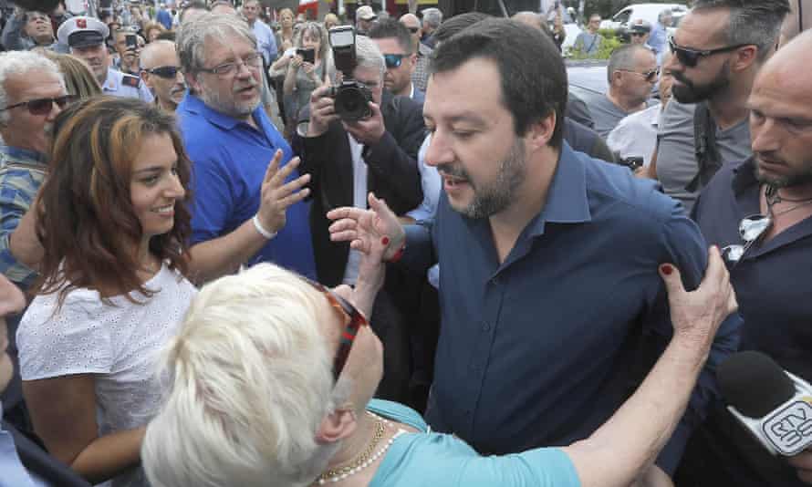 Matteo Salvini greets supporters of his party during his visit to a local market in Pisa last week.