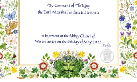 Bottom half of King Charles’s coronation invitation featuring a Green Man.