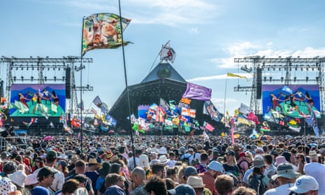 David Hockney’s I Lived In Bohemia Bohemia Is a Tolerant Place is unveiled on the Pyramid stage, 23 June 2023.