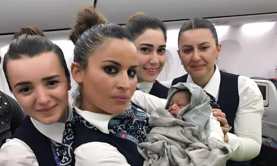 Turkish Airlines cabin crew with baby Kadiju