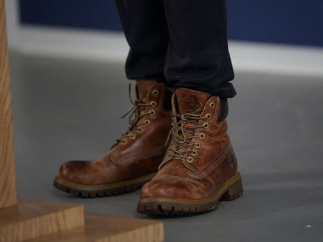 Rishi Sunak’s Timberland boots, which he was wearing as he gave his speech in Dover today, after a trip earlier on a Border Agency boat.