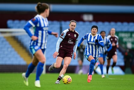 Lucia Kendall of Aston Villa runs with the ball during the WSL match against Brighton at Villa Park in January.