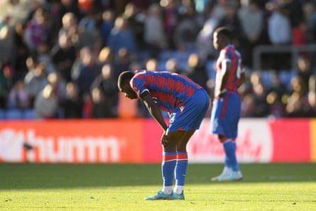 Tyrick Mitchell of Crystal Palace looks dejected after their defeat to Chelsea