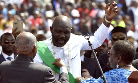 Liberia’s president-elect George Weah at his swearing-in ceremony in Monrovia