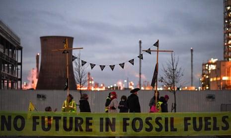 An Extinction Rebellion protest at the Ineos petrochemical refinery at Grangemouth