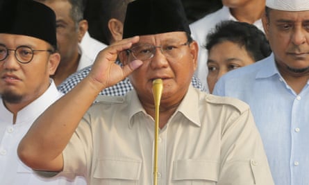 Prabowo Subianto speaks to the press