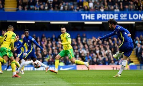 Ben Chilwell fires home Chelsea’s fourth goal.