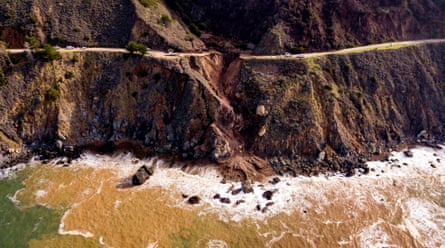 A collapsed section of Highway 1 seen in 2021. Battling landslides and coastal erosion has become a sisyphean task along the famous route.