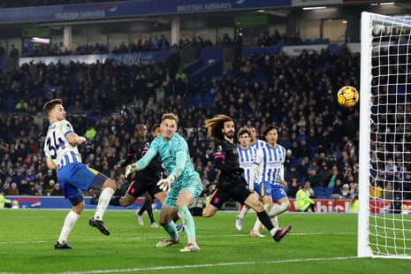 Joel Veltman so nearly adds a fourth for Brighton.