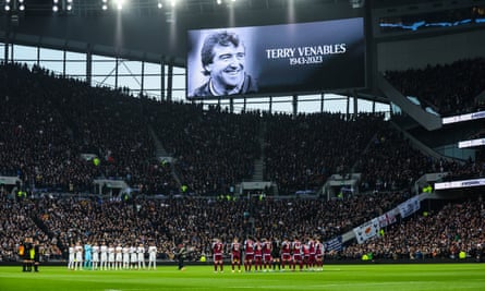 A tribute to Terry Venables is shown on the big screen ahead of Tottenham’s game against Aston Villa on Sunday