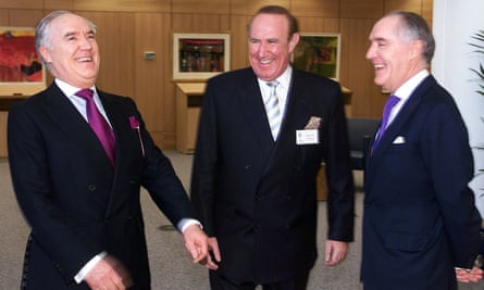 David Barclay, Andrew Neil and Frederick Barclay at the Royal opening of Barclay House, Edinburgh, the new headquarters of the Scotsman.
