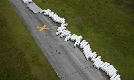 Storage trailers displaced by Hurricane Idalia are strewn at Perry-Foley Airport, following the storm's passage, Wednesday, 30 August 2023, in Perry, Florida.
