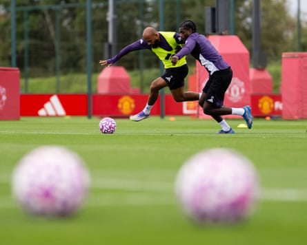 Bryan Mbeumo and Ayden Heaven in training.