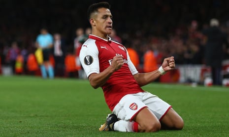 Arsenal’s Alexis Sanchez celebrates scoring their second goal.