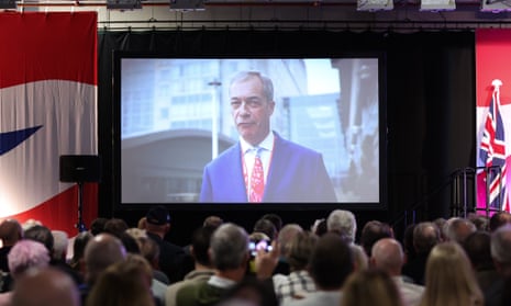 Reform UK co-founder Nigel Farage addresses the Doncaster rally in a prerecorded video message.