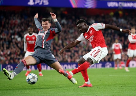 Bukayo Saka puts Arsenal out of sight late on with their second goal against Olympiakos