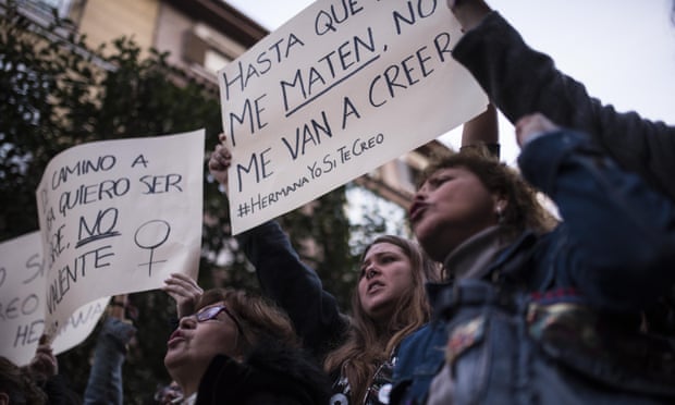 A protest over the gang-rape trial in Madrid this month.