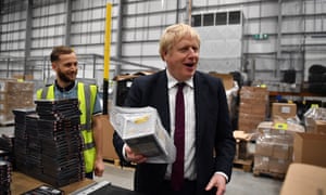 Boris Johnson in a factory on the campaign trail