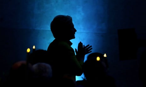 Hillary Clinton takes the stage to speak during a fundraising event for the Big Sister Association of Greater Boston.