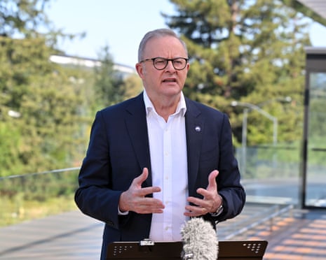 Anthony Albanese speaks to reporters at Apple headquarters in California