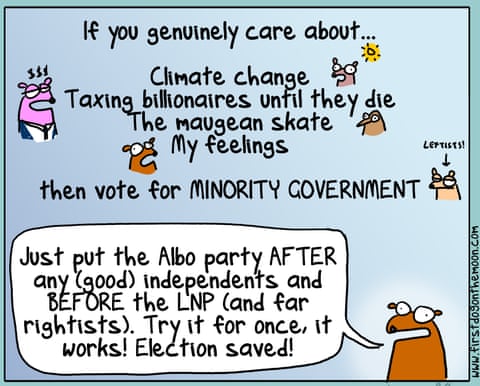First Dog on the Moon cartoon on Election Vibes, panel 7