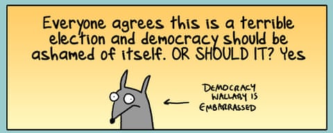 First Dog on the Moon cartoon on Election Vibes, panel 1