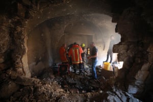 Nablus, West Bank: firefighters make an investigation at area where 3 Palestinians died during the raid of the old city area