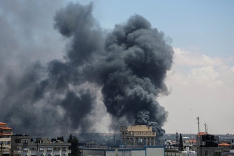 Smoke rises after an Israeli strike in the eastern part of Rafah, 7 May.