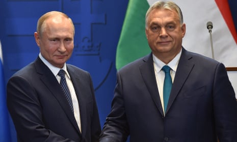 Russian president Vladimir Putin with Hungarian prime minister Viktor Orbán, one of his main allies in the EU