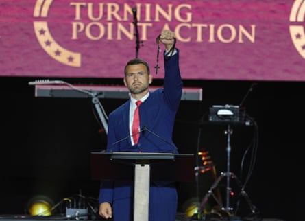 Far-right influencer Jack Posobiec was a featured speaker at the memorial for Charlie Kirk last month.
