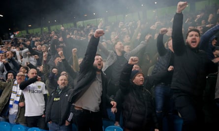 Leeds fans cheer on their team at Elland Road.