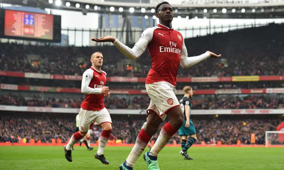 Danny Welbeck celebrates his winner, minutes after firing over from point-blank range.