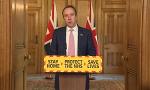 Screen grab of Matt Hancock speaking during a media briefing in Downing Street, London