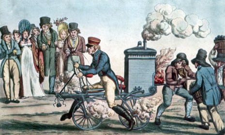 French cartoon entitled Velocipedraisiavaporianna, 1818