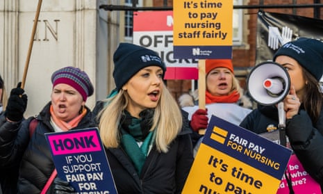 Nurses on strike outside the Royal Marsden hospital in South Kensington in February.