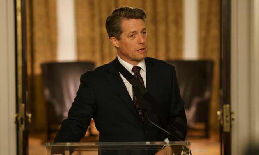 Hugh Grant during filming for Red Nose Day Actually.