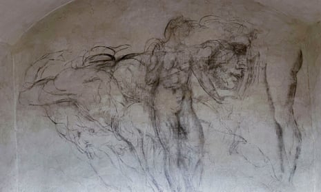 Delicate charcoal drawings that some experts have attributed to Michelangelo are seen on the walls of a room used to store coal until 1955 inside Florence's Medici Chapel in Tuscany