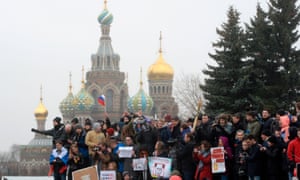 Opposition supporters rally Saint Petersburg on Sunday.