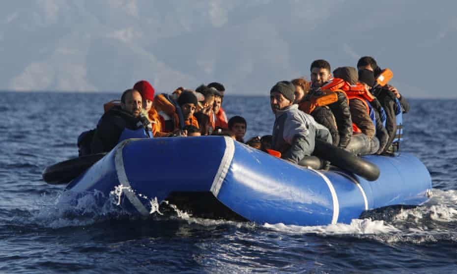 Refugees in the Aegean sea between Greece and the Turkey at the beginning of March