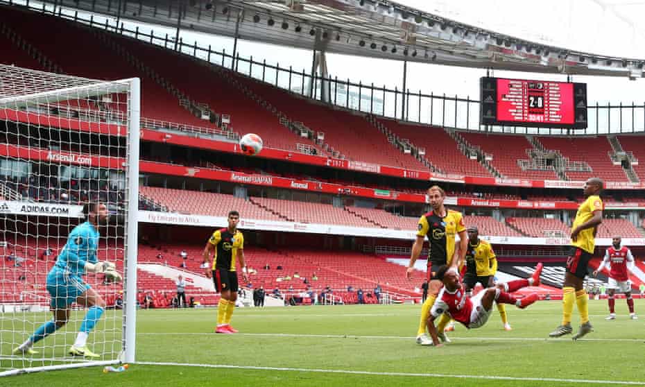 Ben Foster and his Watford defence can only watch as Pierre-Emerick Aubameyang makes it 3-0 to Arsenal at the Emirates.