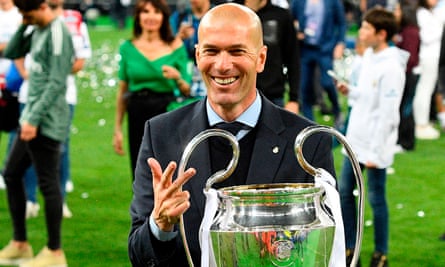 Three and easy: Zidane with the European Cup after the victory over Liverpool last year, a third successive triumph.
