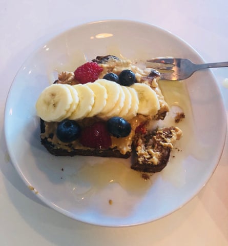 Banana bread festooned with peanut butter, honey and berries at Fred’s in Forest Gate, London – E7’s cafe scene is gathering true momentum