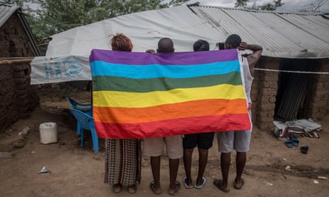 Ugandan LGBTQ refugees pose in a protected section of Kakuma refugee camp in northwest Kenya, 2018. 