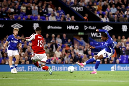 The former Arsenal player Chuba Akpom scores IpswichâÂÂs second goal.