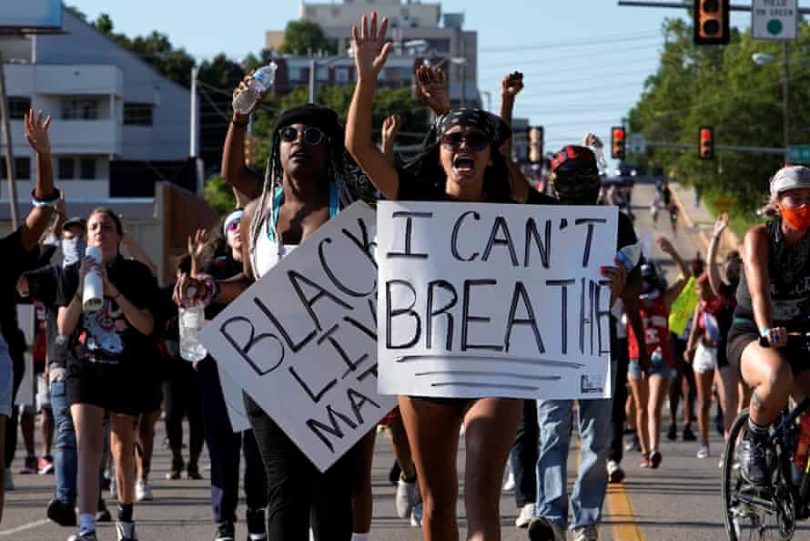 Protesters rally against the death in Minneapolis police custody of George Floyd in Oklahoma Cityin May 2020.