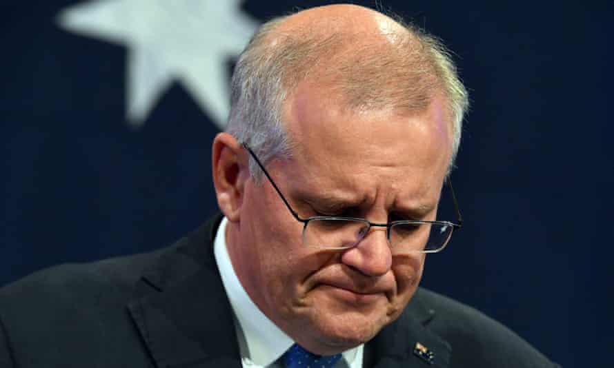 Prime minister Scott Morrison concedes defeat at a function in Sydney